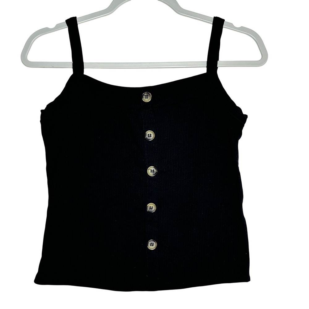 Poof New York Womens Ribbed Button Front Camisole Tank‎ Top Black Medium 224902